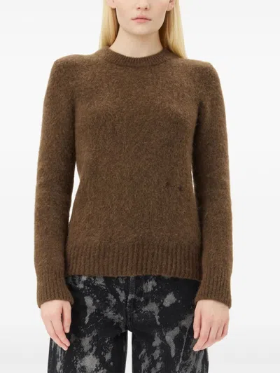 Ganni Brushed Long Sleeve Jumper In Brown
