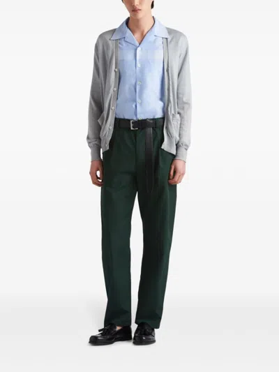 Prada Mens Green Poplin Brand-print Straight-leg Slim-fit Woven Trousers In Green