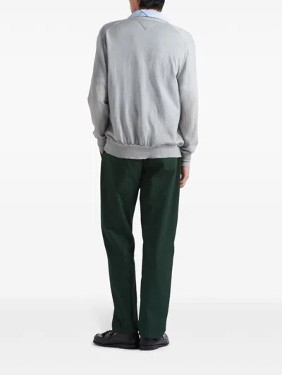 Prada Mens Green Poplin Brand-print Straight-leg Slim-fit Woven Trousers In Green