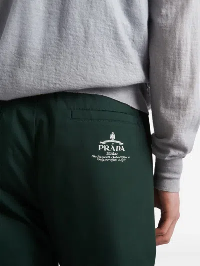 Prada Mens Green Poplin Brand-print Straight-leg Slim-fit Woven Trousers In Green
