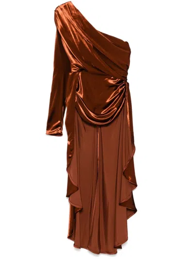 Zimmermann Illustration Draped Asymmetric Satin Top In Orange
