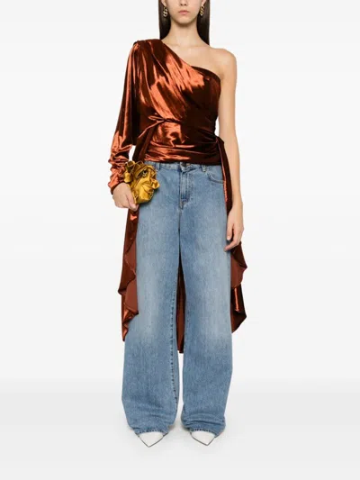 Zimmermann Illustration Draped Asymmetric Satin Top In Orange