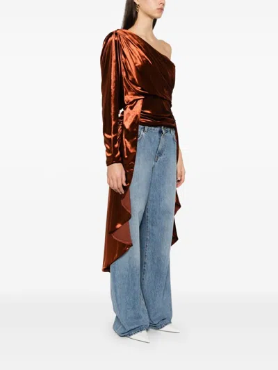 Zimmermann Illustration Draped Asymmetric Satin Top In Orange