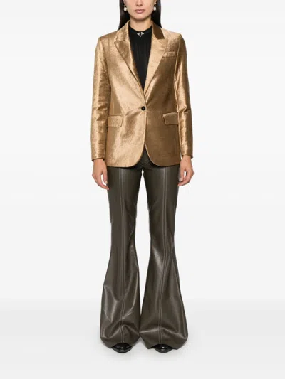 Forte Forte Wool Cloth Jacket Contrasting Velvet Rever In Gold
