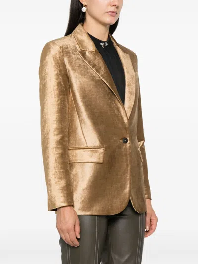 Forte Forte Wool Cloth Jacket Contrasting Velvet Rever In Gold