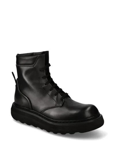 Premiata Padded Lace-up Ankle Boots In Black