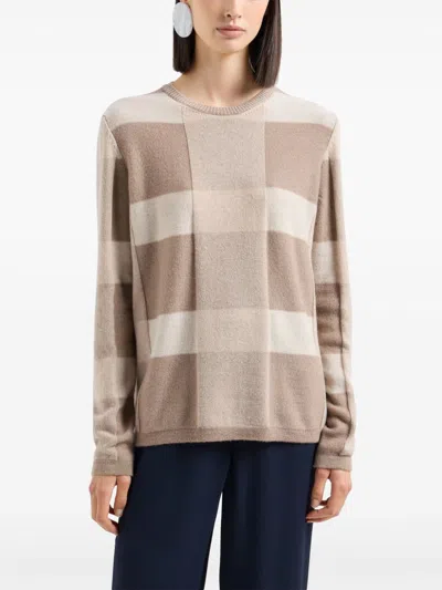 Emporio Armani Plaid Long-sleeve Knitted Top In Neutrals