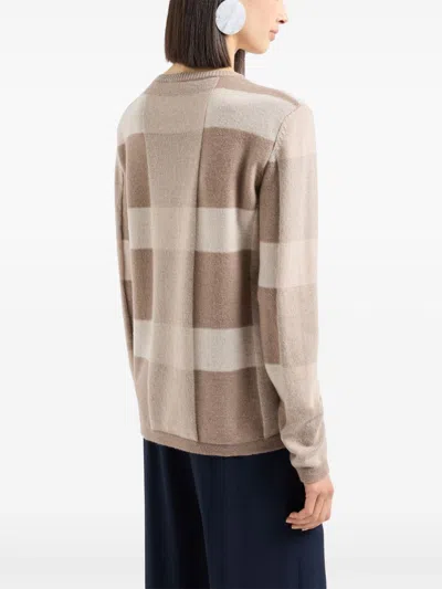 Emporio Armani Plaid Long-sleeve Knitted Top In Neutrals