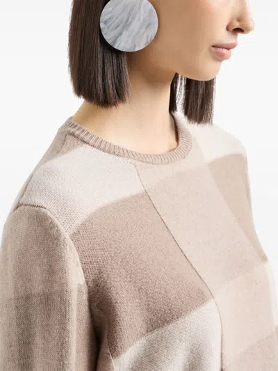 Emporio Armani Plaid Long-sleeve Knitted Top In Neutrals