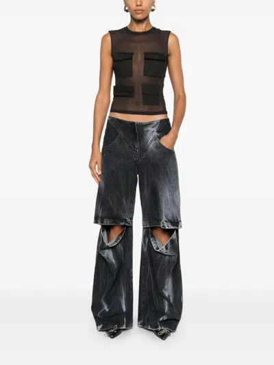 Alessandro Vigilante Cut-out Detail Stonewashed Jeans In Blue