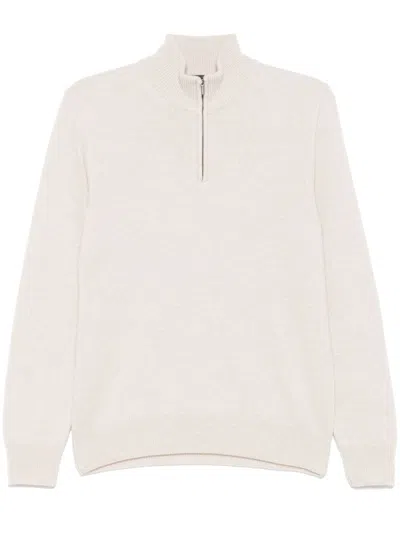 Shop Zanone Half-zip Sweater In Neutrals