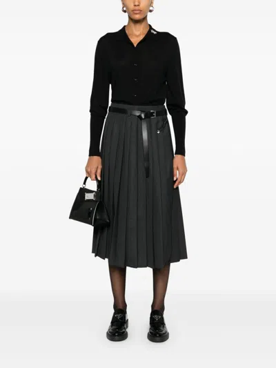 Prada Pleated Midi Skirt In Black