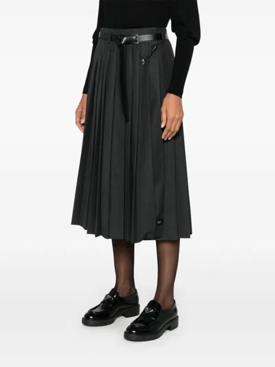 Prada Pleated Midi Skirt In Black