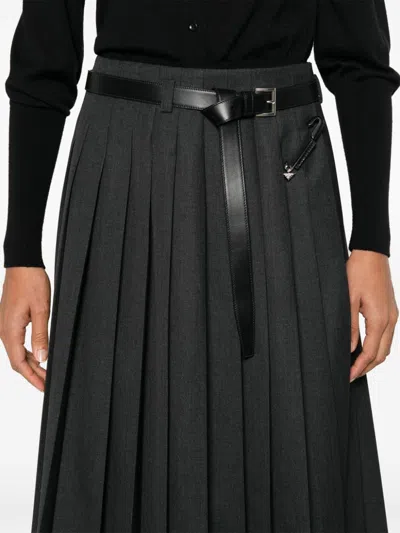 Prada Pleated Midi Skirt In Black