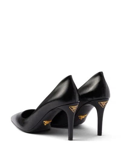 Shop Prada 85mm Saffiano Leather Pumps In Black