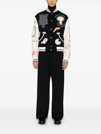 Casablanca Chenille Bomber Jacket Navy And Off White In Blue