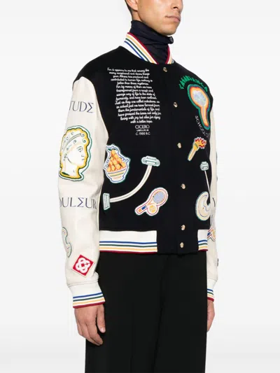 Casablanca Chenille Bomber Jacket Navy And Off White In Blue