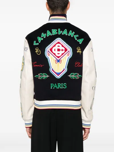 Casablanca Chenille Bomber Jacket Navy And Off White In Blue