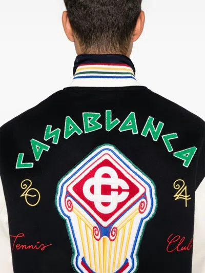 Casablanca Chenille Bomber Jacket Navy And Off White In Blue