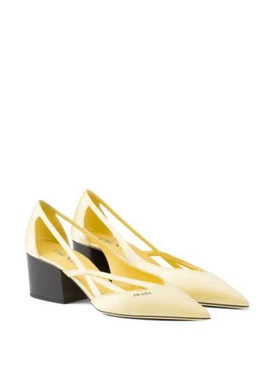 Prada 55 Satin Cut-out Pumps In Yellow
