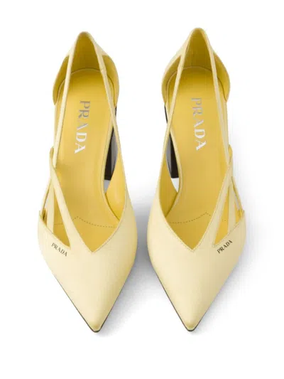 Prada 55 Satin Cut-out Pumps In Yellow