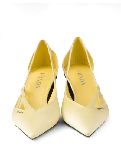 Prada 55 Satin Cut-out Pumps In Yellow