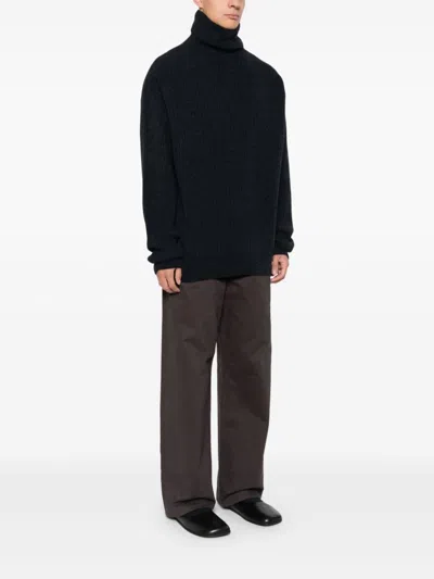 Lemaire Felted High Neck Sweater In Blue