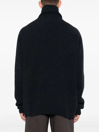 Lemaire Felted High Neck Sweater In Blue