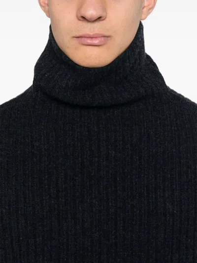 Lemaire Felted High Neck Sweater In Blue