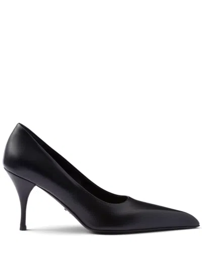 Shop Prada 85mm Leather Pumps In Black