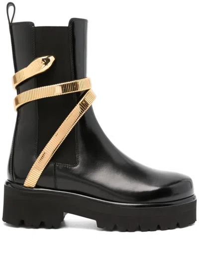 René Caovilla Cleo Leather Snake-wrap Chelsea Booties In Black