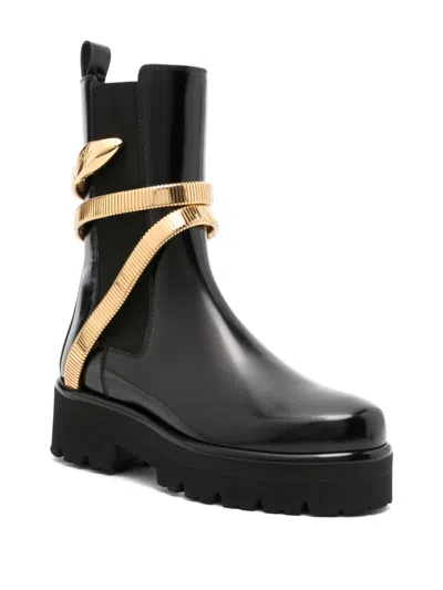 René Caovilla Cleo Leather Snake-wrap Chelsea Booties In Black