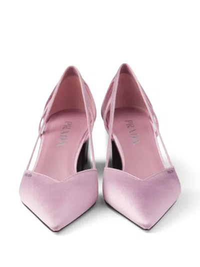 Prada Satin Finish Low Block Heel Pumps In Pink