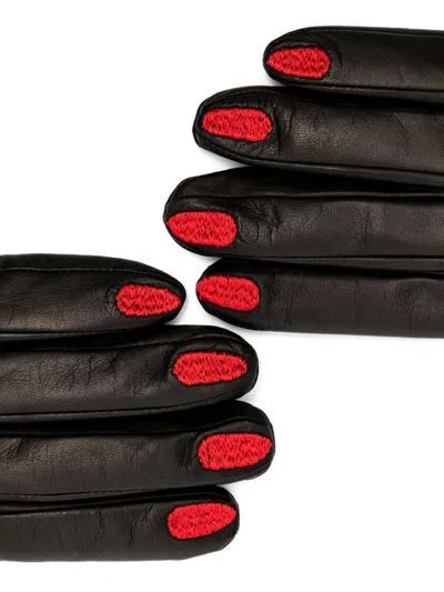 Vivetta Embroidered Nails Leather Gloves In Black