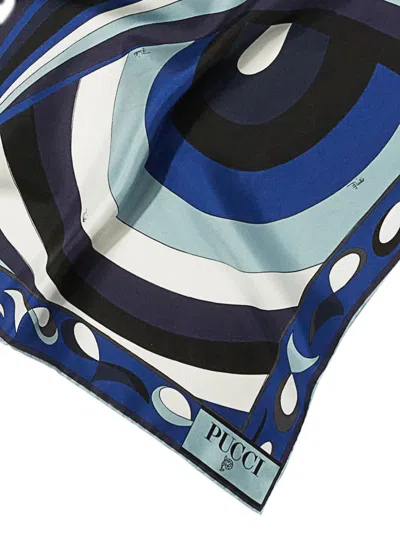 Shop Pucci Small Iride-print Silk Scarf In Blue