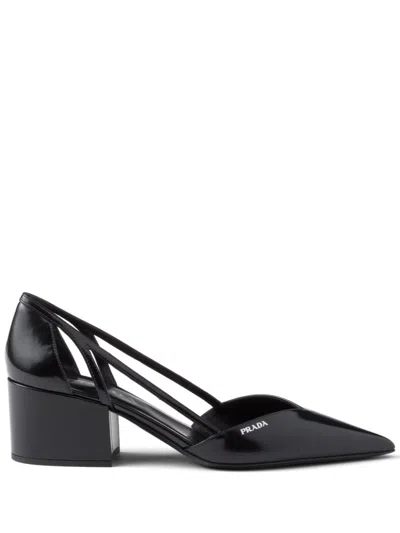 Shop Prada 55mm Cut-out Leather Pumps In Black