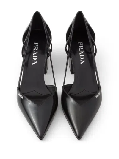 Prada Leather Cutout Block-heel Pumps In Animal Print