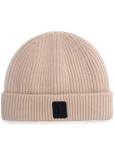 Neil Barrett Solid Color Ribbed Beanie With Contrasting Detail In Neutrals