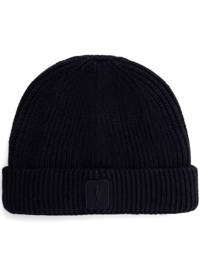 Neil Barrett Logo-appliqué Beanie In Blue