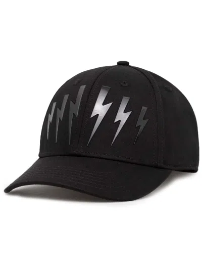 Neil Barrett Twill Cap With Tone On Tone Monogram In Black