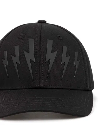 Neil Barrett Twill Cap With Tone On Tone Monogram In Black
