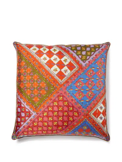 Pucci Patchwork-print Silk Cushion In Red