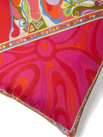 Pucci Patchwork-print Silk Cushion In Red