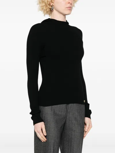 Twinset Ribbed Hoodie In Black