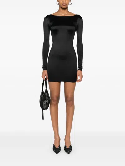 Maison Close Open-back Long-sleeve Mini Dress In Black