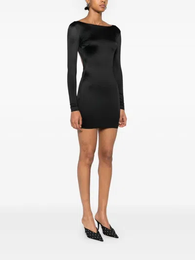Maison Close Open-back Long-sleeve Mini Dress In Black
