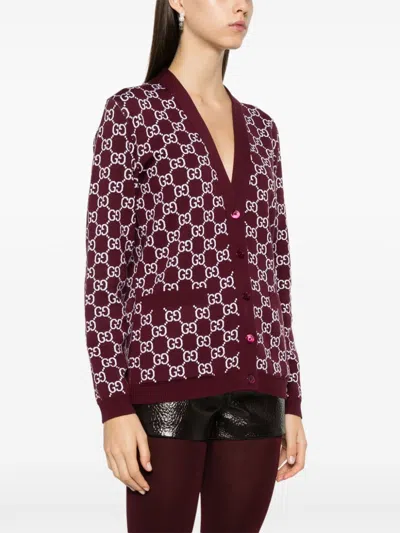 Gucci Double-sided Gg Wool Jacquard Cardigan In Red