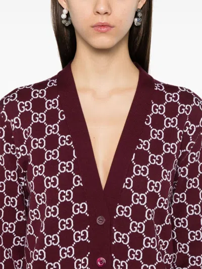 Gucci Double-sided Gg Wool Jacquard Cardigan In Red
