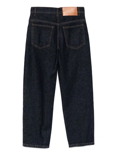 Msgm Rhinestone-logo Wide-leg Jeans In Blue
