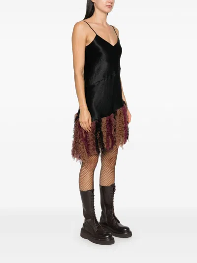 Song For The Mute Relaxed-fit V-neck Satin Mini Dress In Black